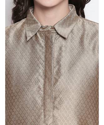 Beige shirt collar, conceled placket, art silk, short sleeve kurta 5
