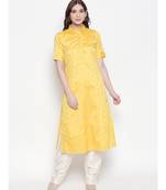 Yellow shirt collar, conceled placket, chanderi, short sleeve kurta