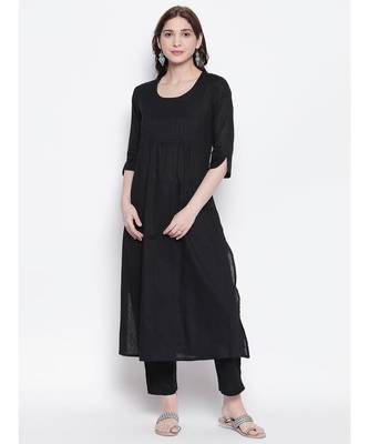 Black dobby dot pleated kurta 1
