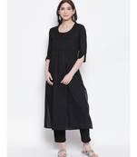 Black dobby dot pleated kurta