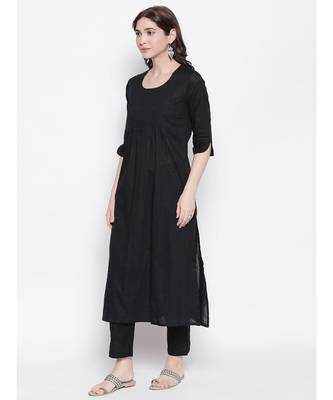 Black dobby dot pleated kurta 2