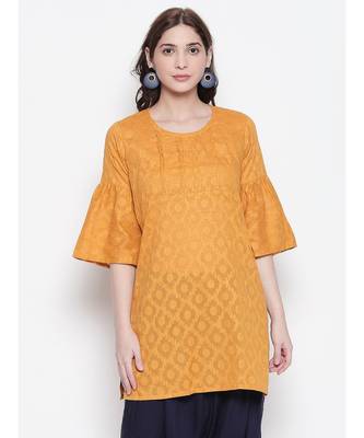Ochre pleated short kurti 1