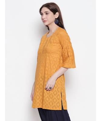 Ochre pleated short kurti 2