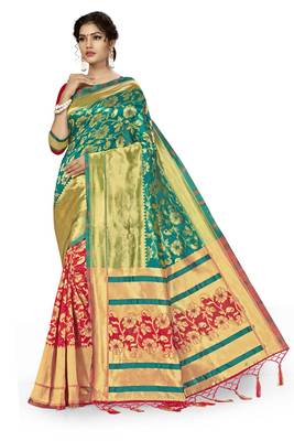Red woven  Art Silk saree with blouse 1