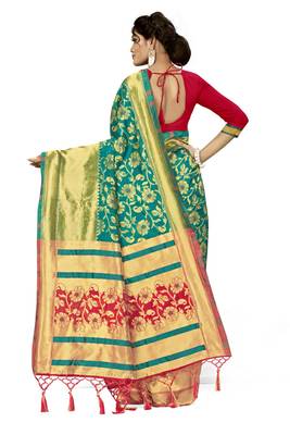 Red woven  Art Silk saree with blouse 3