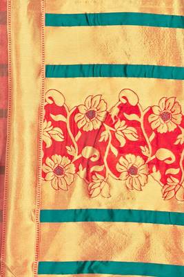 Red woven  Art Silk saree with blouse 4