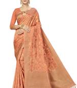 Peach Woven  Art Silk Saree With Blouse