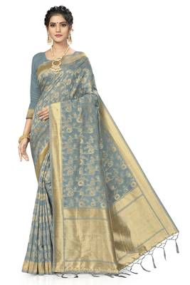 Grey Woven Art Silk Saree With Blouse 1