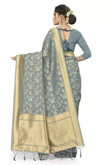 Grey Woven Art Silk Saree With Blouse
