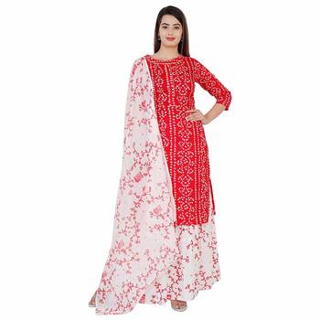 Women's rayon printed kurti with gota work and bottom printed skirt and duptta 1