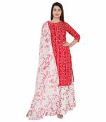 Women's rayon printed kurti with gota work and bottom printed skirt and duptta
