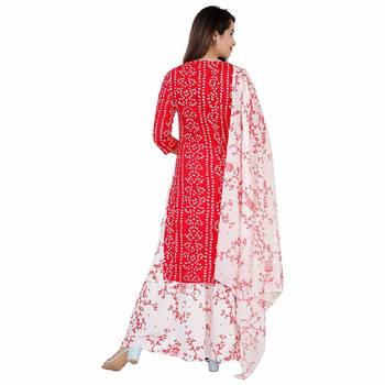 Women's rayon printed kurti with gota work and bottom printed skirt and duptta 2