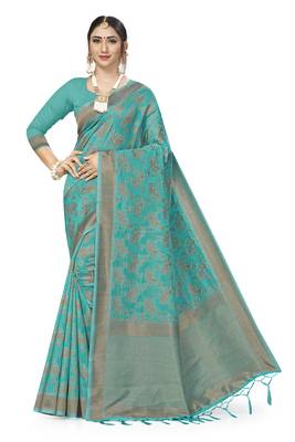 Blue Woven Art Silk Saree With Blouse 1