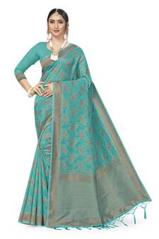 Blue Woven  Art Silk Saree With Blouse