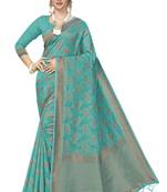 Blue Woven Art Silk Saree With Blouse