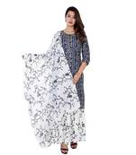 Women's rayon printed kurti with gota work and bottom printed skirt and duptta