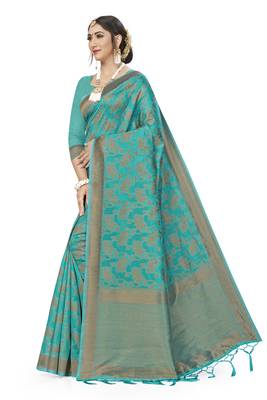 Blue Woven Art Silk Saree With Blouse 2