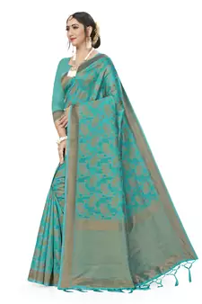 Blue Woven Art Silk Saree With Blouse