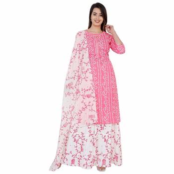 Women's rayon printed kurti with gota work and bottom printed skirt and duptta 1