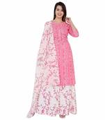 Women's rayon printed kurti with gota work and bottom printed skirt and duptta