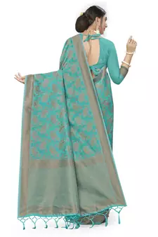 Blue Woven Art Silk Saree With Blouse
