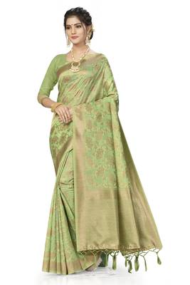 Green Woven Art Silk Saree With Blouse 1