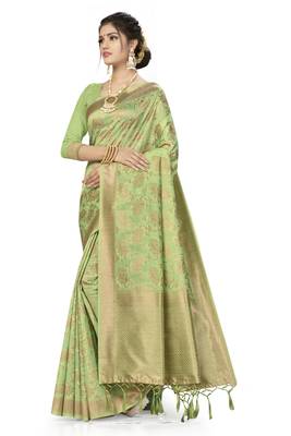 Green Woven Art Silk Saree With Blouse 2