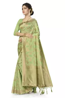 Green Woven Art Silk Saree With Blouse