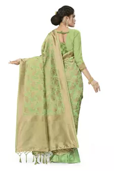 Green Woven Art Silk Saree With Blouse