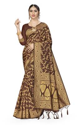 Brown Woven Art Silk Saree With Blouse 1