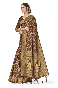 Brown Woven Art Silk Saree With Blouse