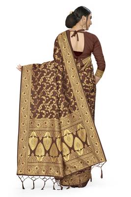 Brown Woven Art Silk Saree With Blouse 3