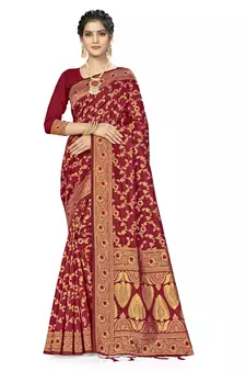 Maroon Woven  Art Silk Saree With Blouse