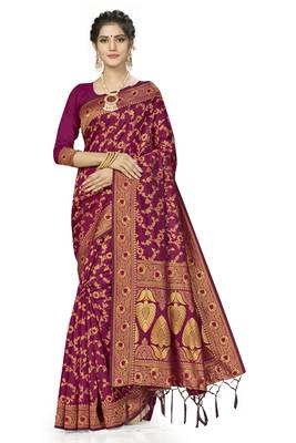 Purple Woven Art Silk Saree With Blouse 1