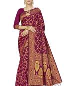 Purple Woven Art Silk Saree With Blouse