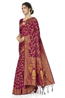 Purple Woven Art Silk Saree With Blouse 2