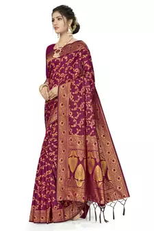 Purple Woven Art Silk Saree With Blouse