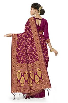 Purple Woven Art Silk Saree With Blouse 3