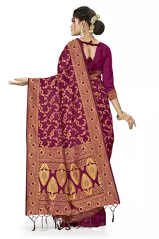 Purple Woven Art Silk Saree With Blouse