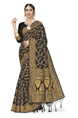 Black Woven Art Silk Saree With Blouse 1