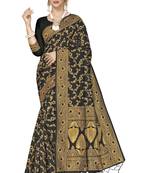 Black Woven Art Silk Saree With Blouse