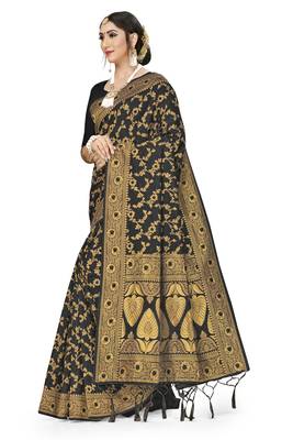 Black Woven Art Silk Saree With Blouse 2