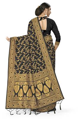 Black Woven Art Silk Saree With Blouse 3