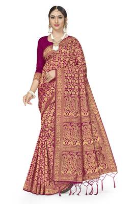 Purple woven banarasi silk saree with blouse 1