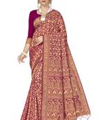 Purple woven banarasi silk saree with blouse