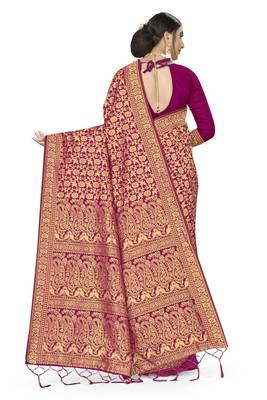 Purple woven banarasi silk saree with blouse 3