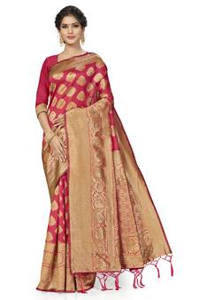 Pink Woven  Art Silk Saree With Blouse