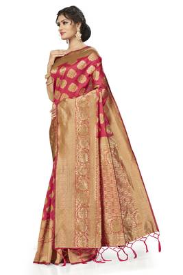 Pink Woven Art Silk Saree With Blouse 2