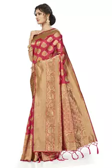 Pink Woven Art Silk Saree With Blouse