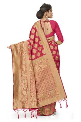 Pink Woven Art Silk Saree With Blouse 3